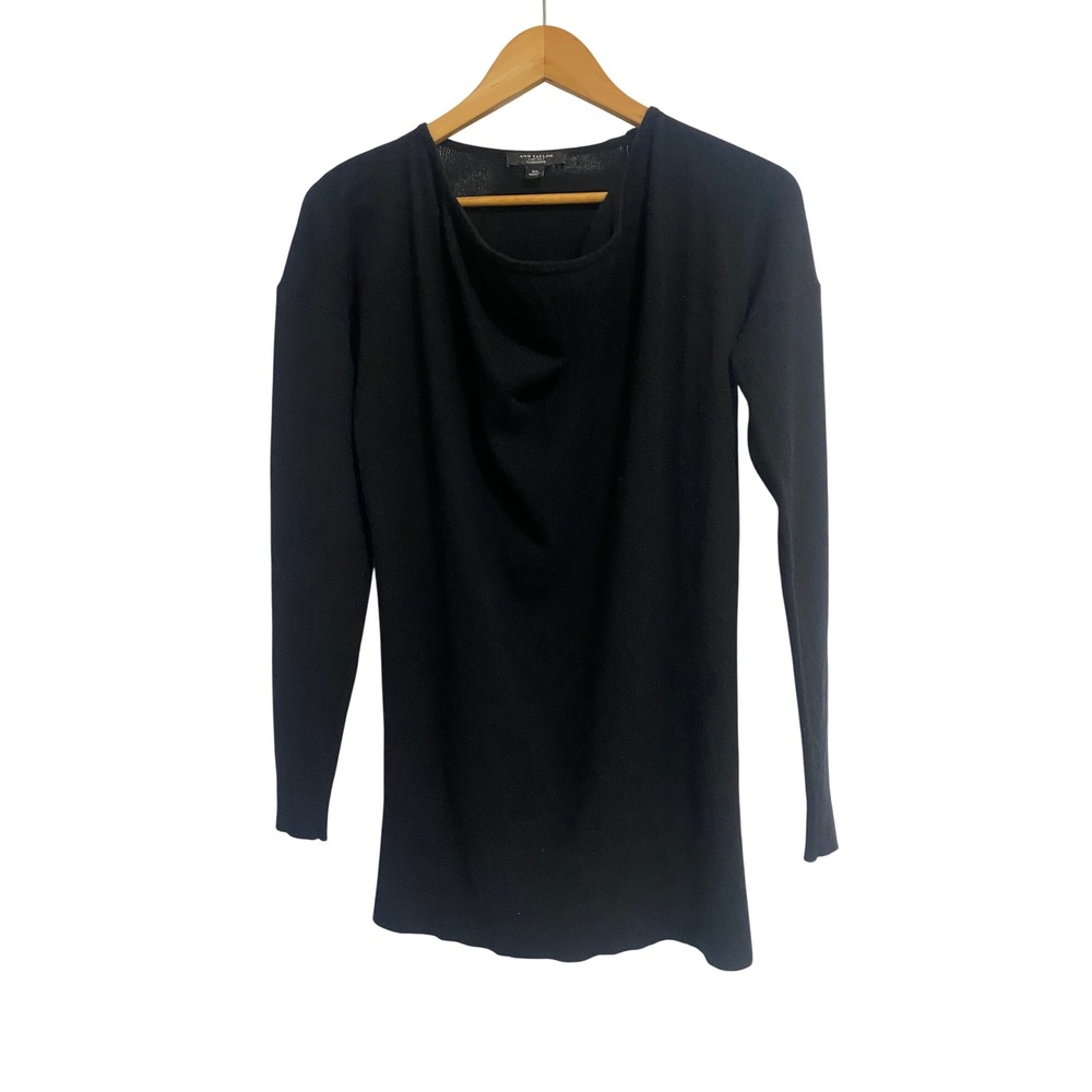 Ann Taylor Sweater Womens XS Black Cashmere Cowl Neck Tunic Quiet Luxury Cozy